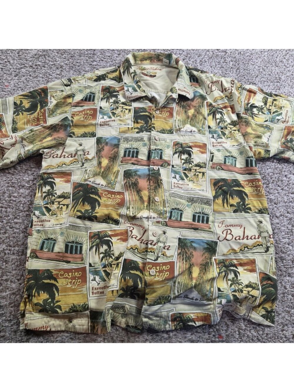 Tommy Bahama Shirt Mens XL 100% Silk Vegas All Over Print Short Slv Button Up